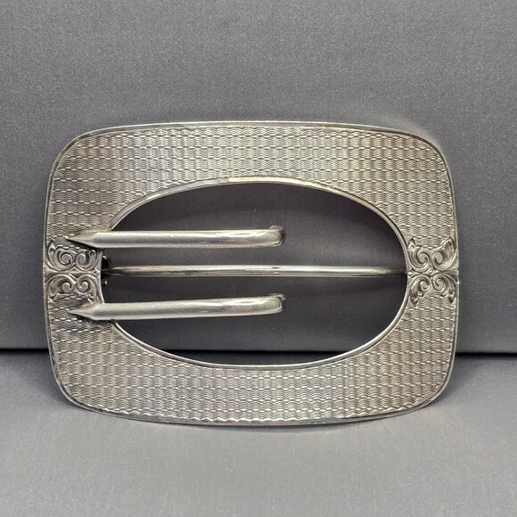 Art Deco Sterling Silver Buckle Brooch 2" Engine Turned 21.79g Signed LF 23 - Picture 1 of 9